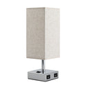 Lampada da Comodino Abat Jour con Paralume in Tessuto e 2 Porte USB E27 12x12x35 cm  Crema-4