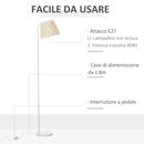 Lampada da Terra con Paralume 45x27x165 cm E27 in Metallo e Tessuto Biano Crema-6