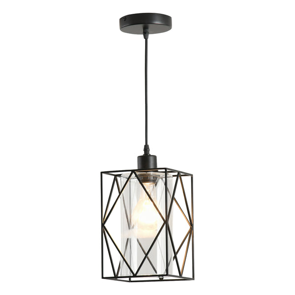 Lampadario Stile Geometrico 16x16x120 cm E27 in Metallo Nero prezzo