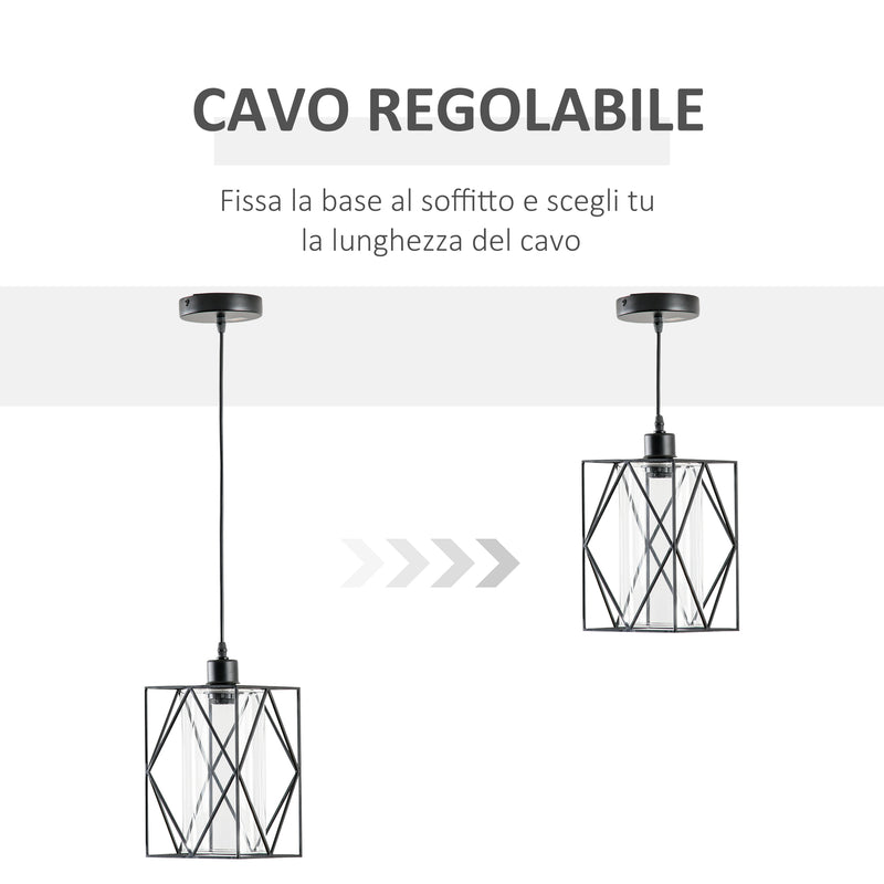 Lampadario Stile Geometrico 16x16x120 cm E27 in Metallo Nero-4