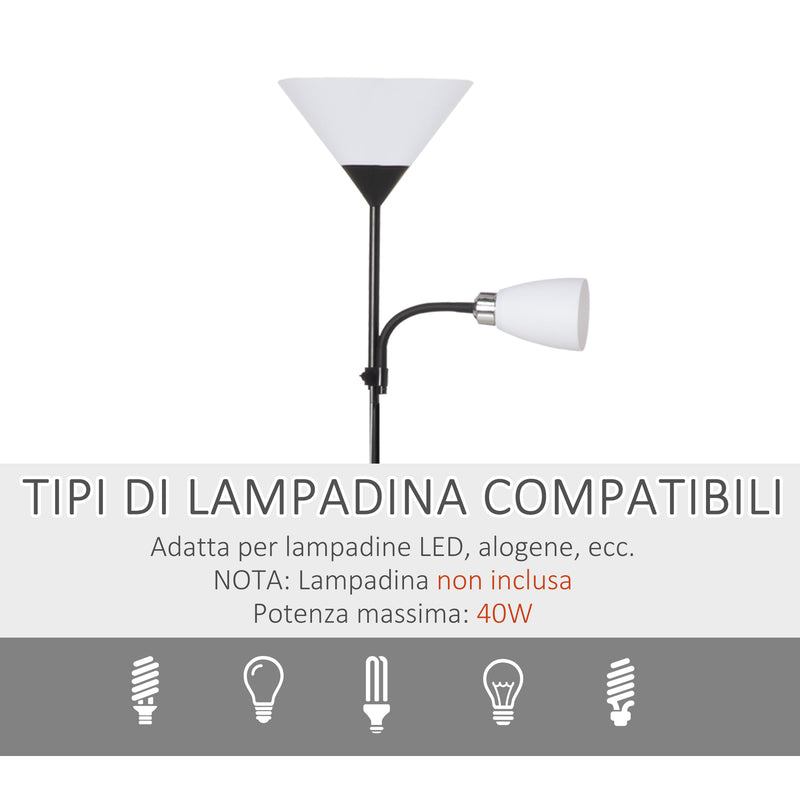 Lampada da Terra 42x24x178 cm 2 Paralumi E14 E27 Nera-6