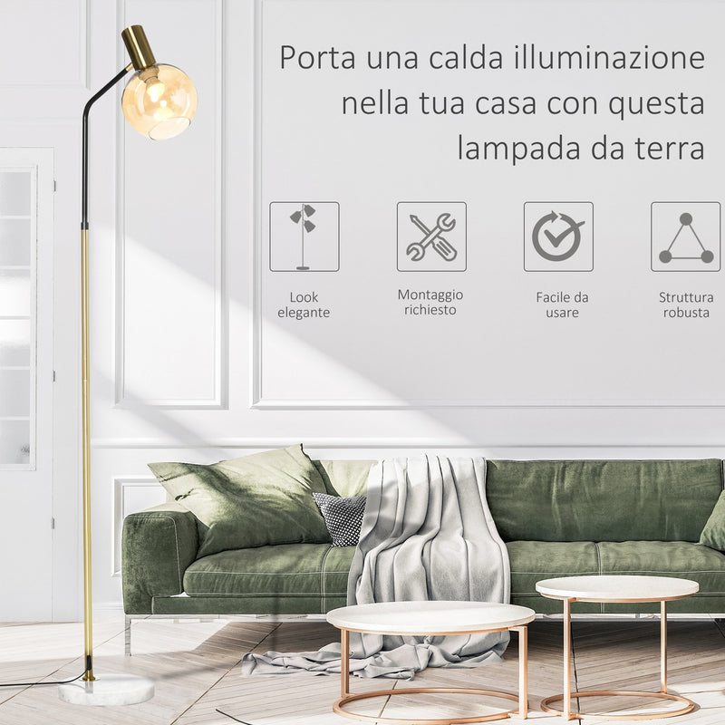 Lampada da Terra 50x25x160 cm E27 Paralume in Vetro Nero e Oro-4