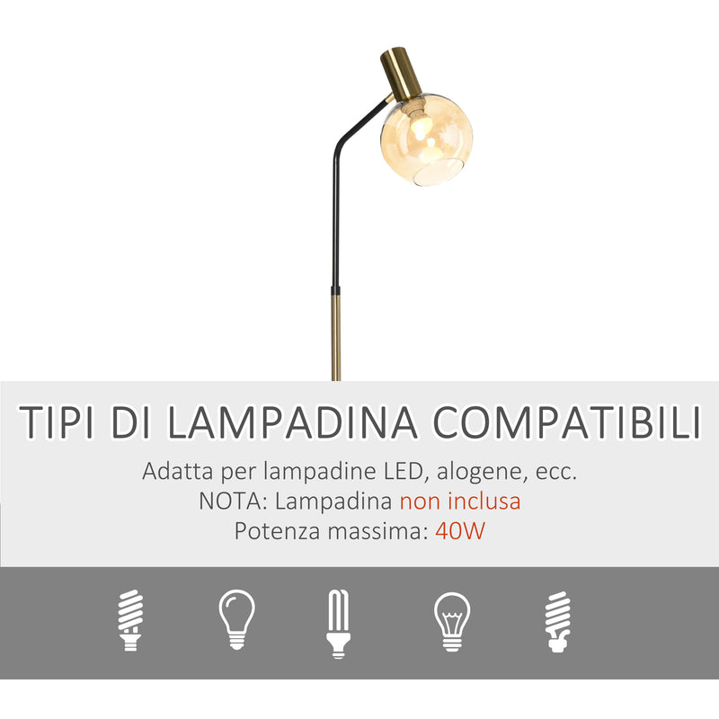 Lampada da Terra 50x25x160 cm E27 Paralume in Vetro Nero e Oro-6