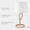 Lampada da Comodino Abat jour Ø30x56 cm in Corda e Tessuto Beige e Bianco-6