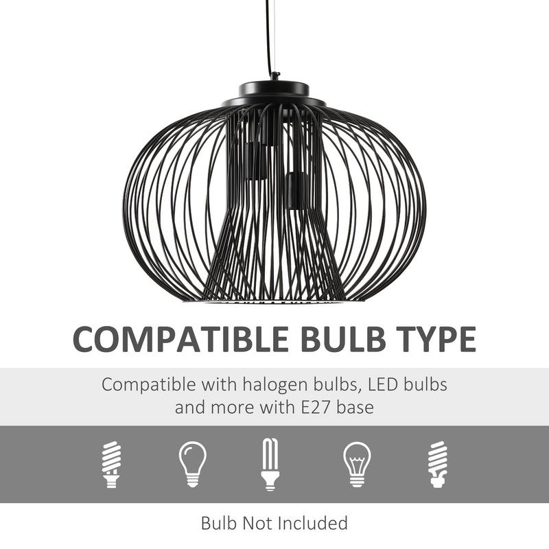 Lampadario Moderno Ø50x150 cm E27 in Metallo Nero-6