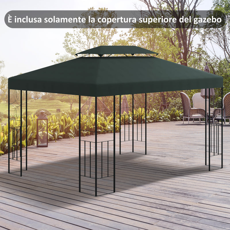 Copertura per Gazebo  a 2 Livelli  con Cinghie e 10 Fori di Drenaggio 4x3m in Poliestere Grigio Antracite-2