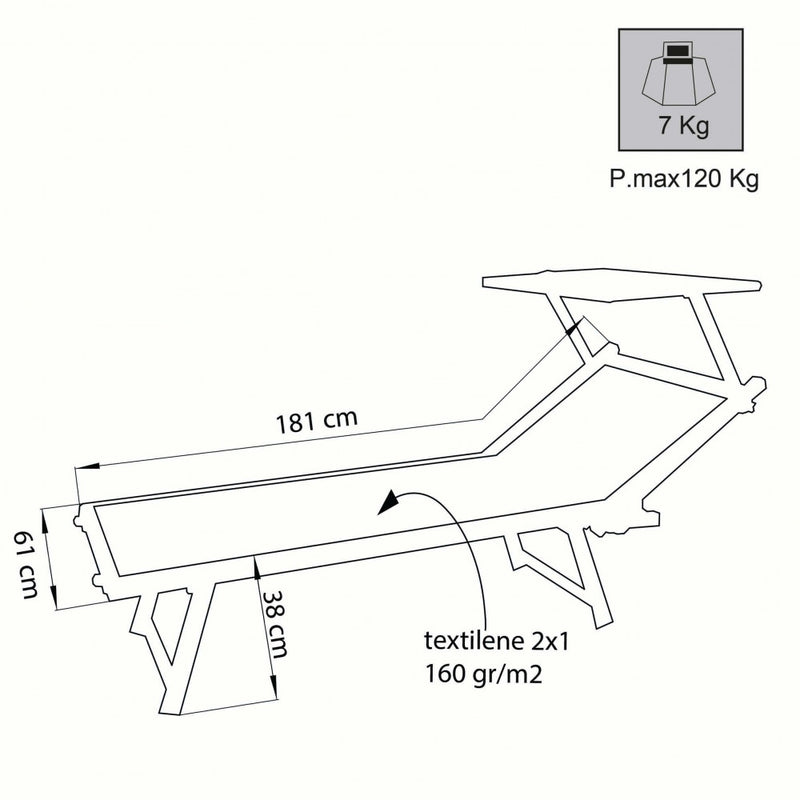 Lettino Prendisole da Giardino Bari 181x61x38 h cm in Alluminio Grigio-3