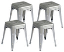 Set 4 Sgabelli Impilabili 39x39x46 cm in Lamiera Galvanizzata Silver-1