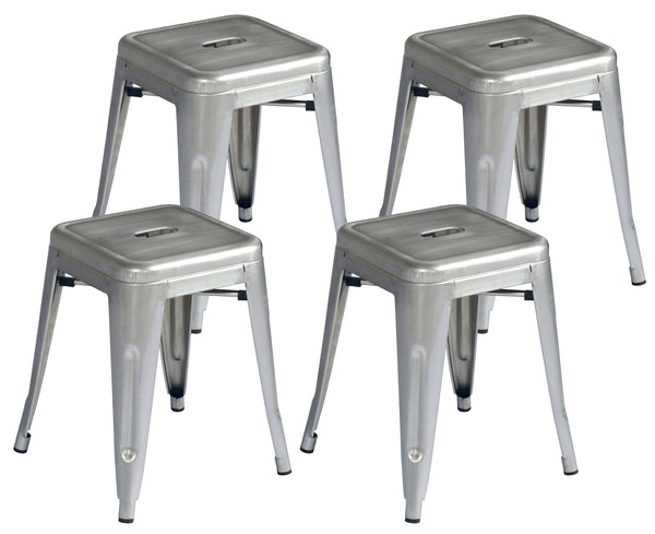 sconto Set 4 Sgabelli Impilabili 39x39x46 cm in Lamiera Galvanizzata Silver