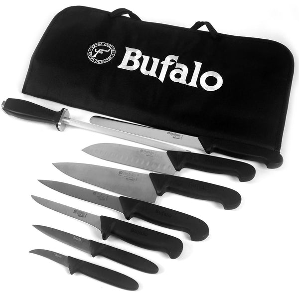 Set Coltelli 8 Pezzi Multiuso con Fodero Bufalo Kit Pro Manico Nero –  acquista su Giordano Shop