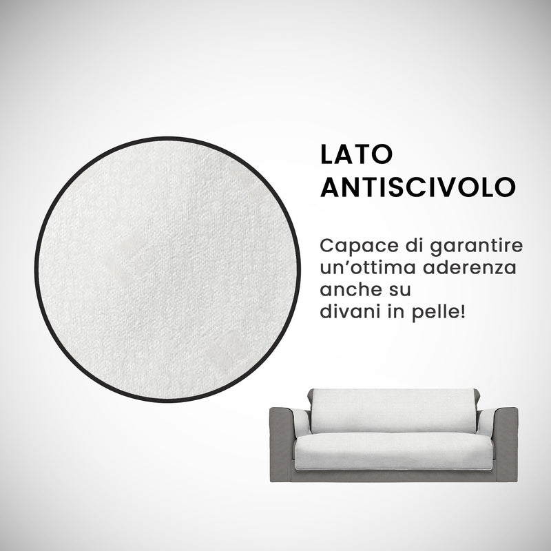 Copridivano con Copri Braccioli Seduta 175 cm in Poliestere Bianco-4