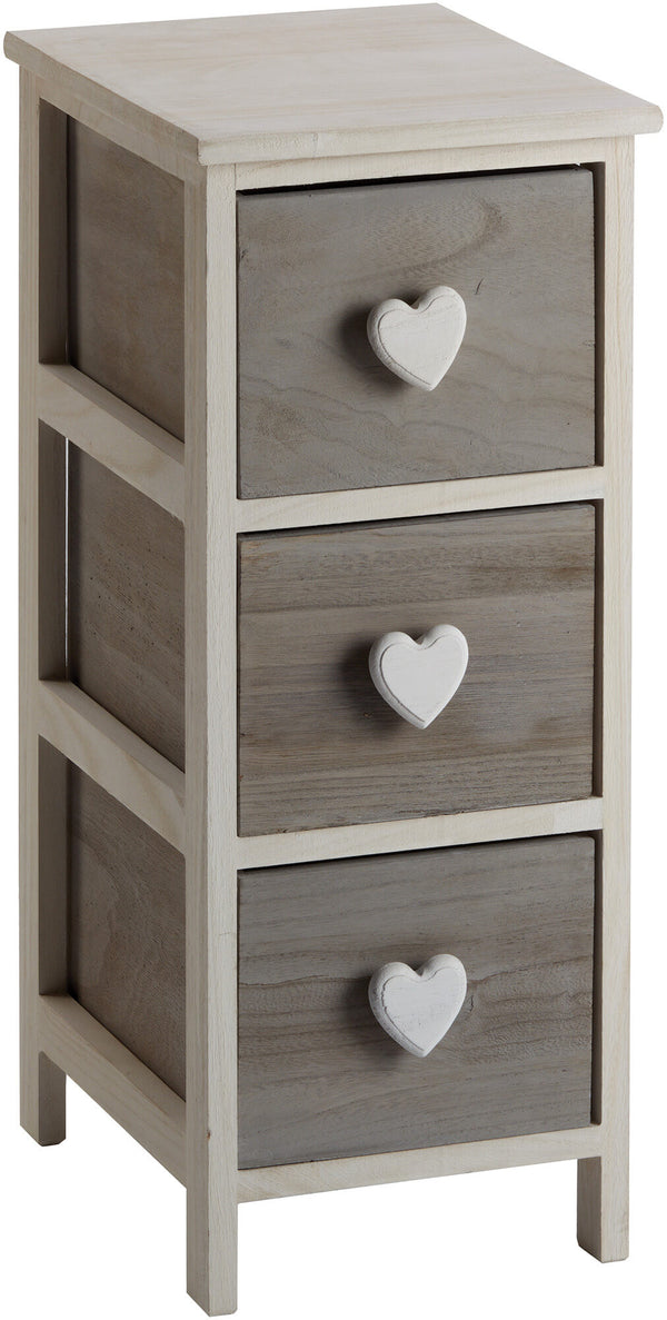 acquista Cassettiera 3 Cassetti 26x32x63 cm in Legno con Cuore Grigia