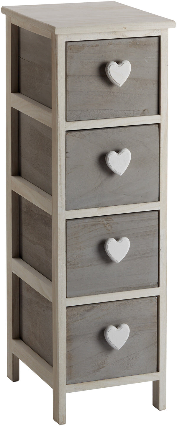 online Cassettiera 4 Cassetti 26X32X81 cm in Legno con Cuore Grigia