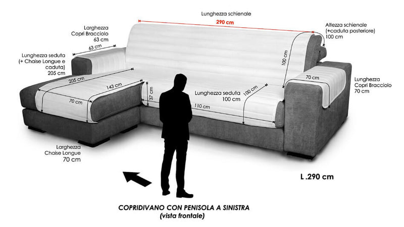 Copridivano Trapuntato con Penisola Sinistra Seduta 290 cm in Microfibra Blu Scuro-2