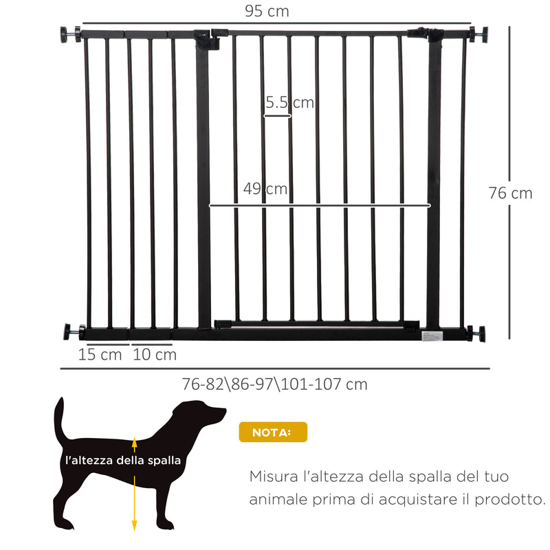 Cancelletto per Cani Estensibile con Viti e Ampia Apertura 76-107x76 cm in Metallo e Plastica Nero-3