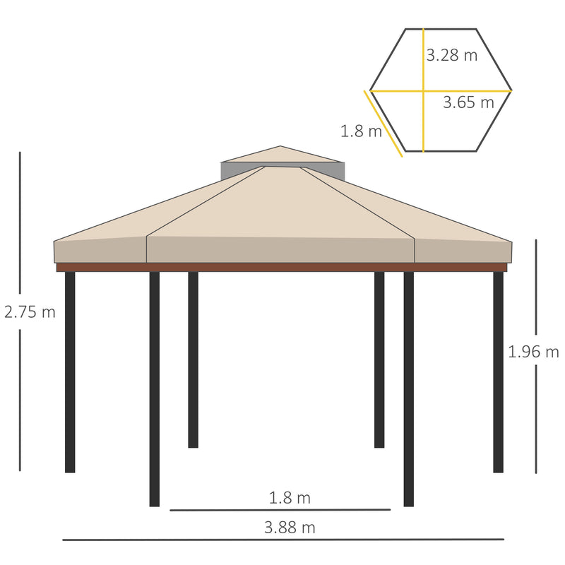 Gazebo da Giardino 4x4m con Tende in Acciaio e Poliestere Marrone-3