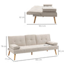 Divano Letto 3 Posti 181x77x78 cm in Tessuto Effetto Lino Beige-3