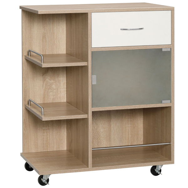 prezzo Carrello da Cucina Portavivande con Cassetto 65x39x80 cm Ripiani e Armadietto in Legno Acciaio e Vetro