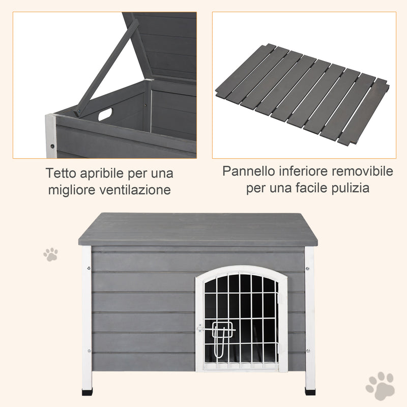 Cuccia per Cani Impermeabile da Esterno 80x55x53.5 cm in Legno Grigio-5