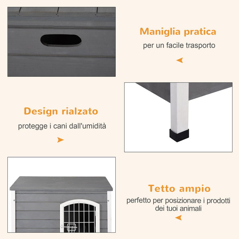 Cuccia per Cani Impermeabile da Esterno 80x55x53.5 cm in Legno Grigio-7