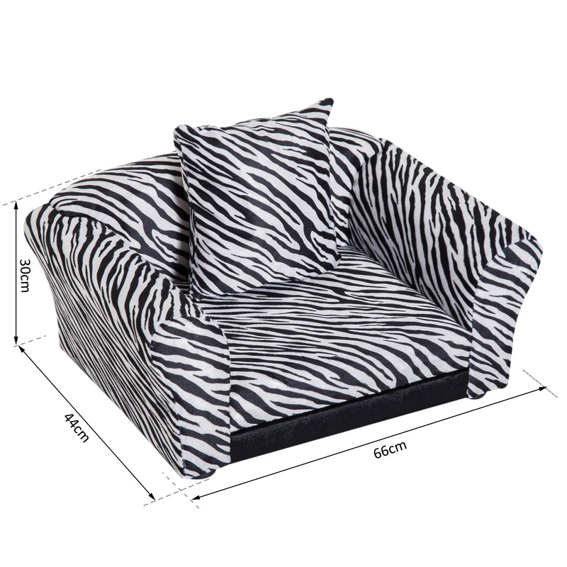 Cuccia Divano per Cani e Gatti con Cuscino Stampa Zebra 66x44x30 cm -4