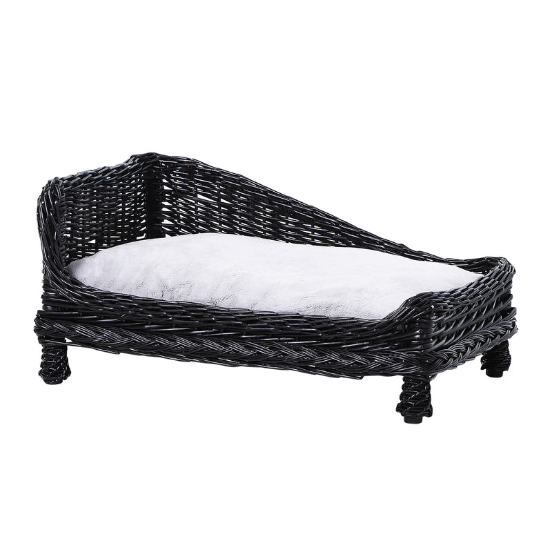 Cuccia per Cani e Gatti in Vimini con Cuscino 69x42x33 cm  Sofa Nero-1