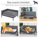 Divano Cuccia per Cani Grandi 93,5x69x48,5 cm in Tessuto Effetto Lino Grigio-4