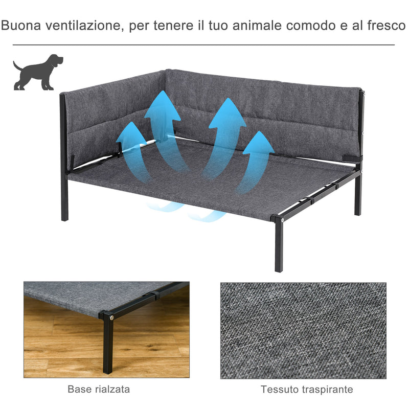 Divano Cuccia per Cani Grandi 93,5x69x48,5 cm in Tessuto Effetto Lino Grigio-5