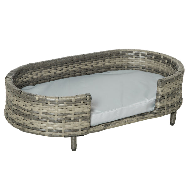 acquista Cuccia per Cani 74x42x21 cm con Cuscino in Rattan PE Marrone e Grigio