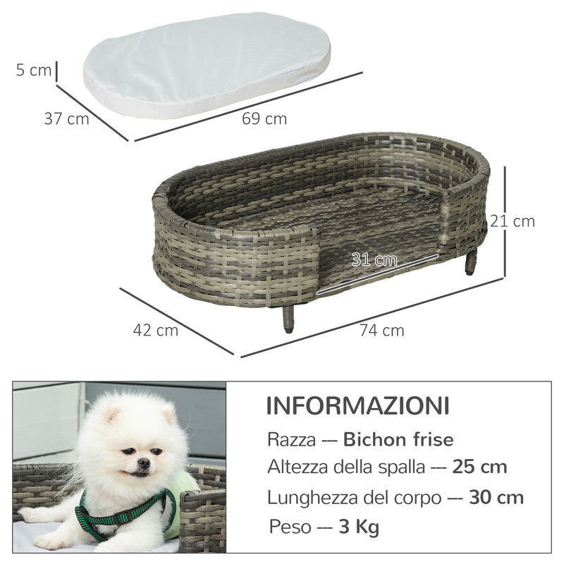 Cuccia per Cani 74x42x21 cm con Cuscino in Rattan PE Marrone e Grigio –  acquista su Giordano Shop