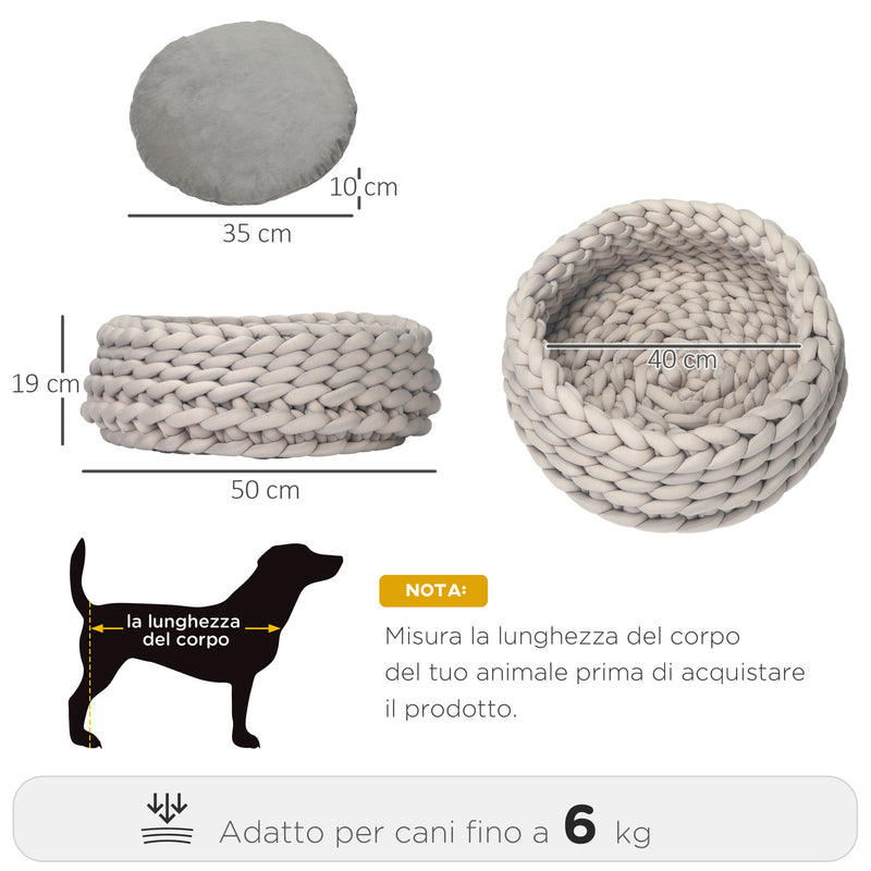 Cuccia per Cani e Gatti Ø50x19 cm in Tessuto Effetto Velluto Grigio-3