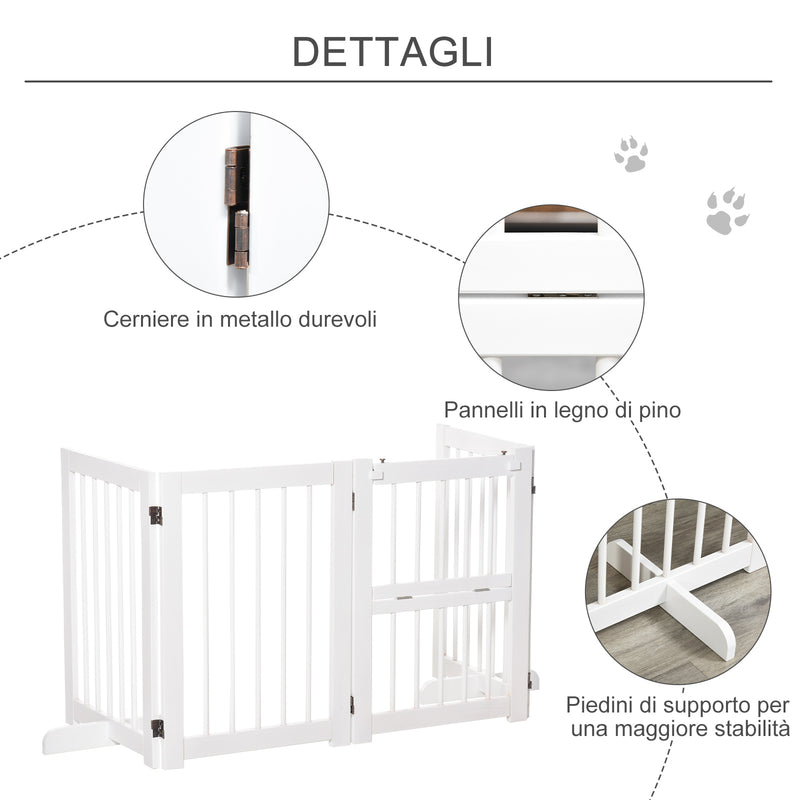 Cancelletto di Sicurezza Pieghevole per Animali Domestici 215x38x75 cm in Legno Bianco-5