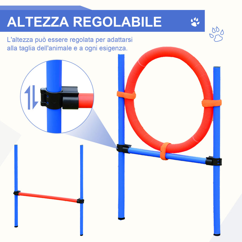 Set Ostacoli e Slalom per Addestramento Cani con Sacca di Trasporto  Blu e Rosso-5