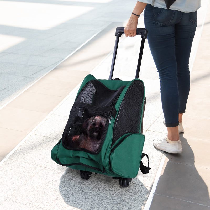 Trolley zaino 2 in 1 per piccoli animali domestici 36x30x49 cm  Verde-2