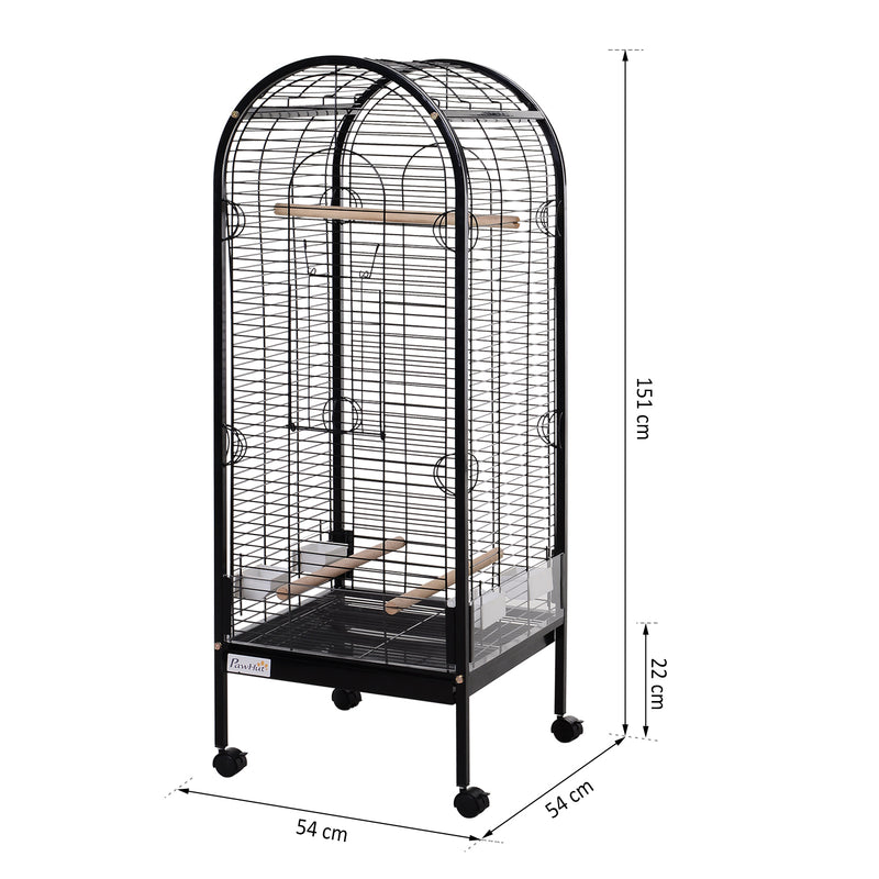 Gabbia per Uccelli in Metallo 54x54x151 cm con Trespoli  Nera-6