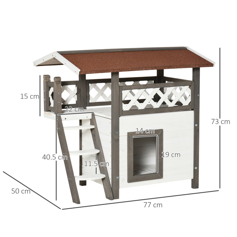 Casetta per Gatti da Esterno 77x50x73 cm in Legno Bianco e Grigio