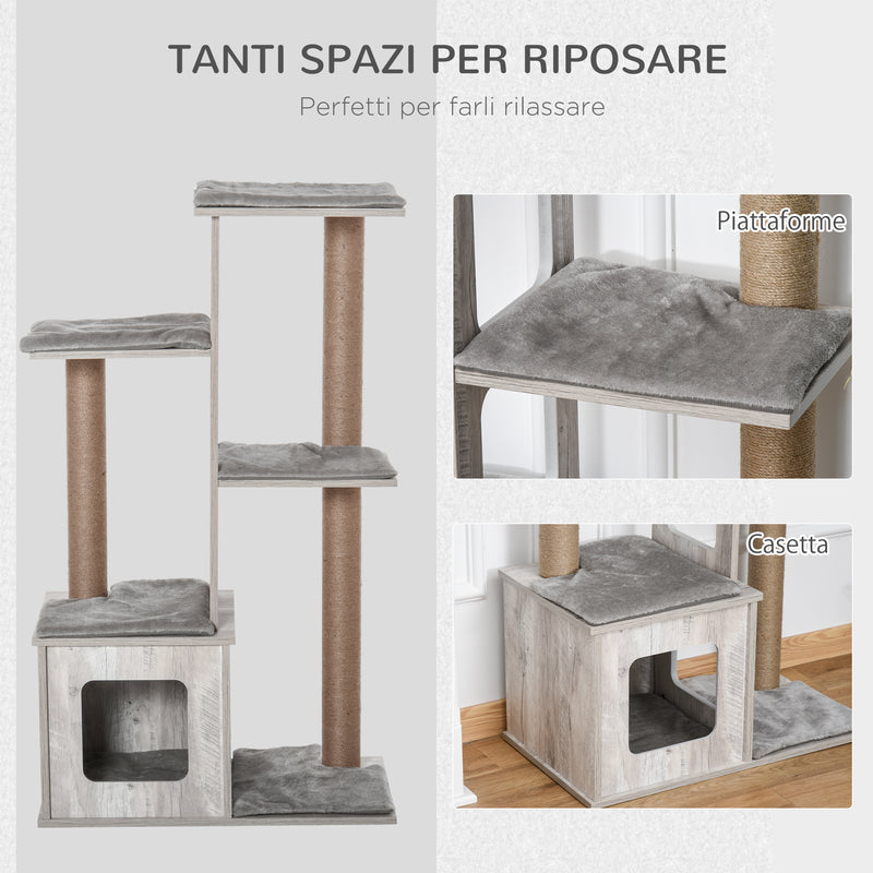 Albero Tiragraffi per Gatti 67x38,5x114 cm con Corda di Juta Grigio –  acquista su Giordano Shop