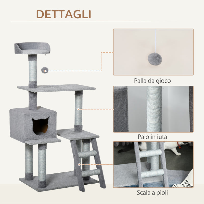 Albero tiragraffi per gatti in legno con pali di corda di iuta