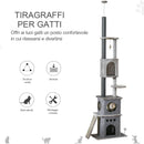 Albero Tiragraffi per Gatti 60x40x225-255 cm con Corde in Sisal Grigio-4