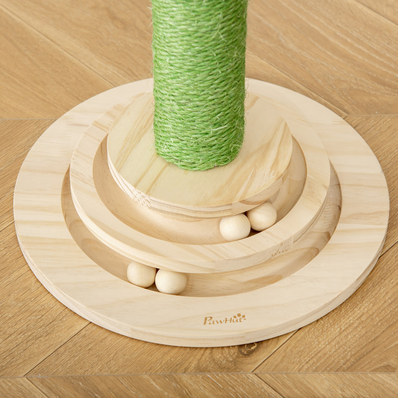 Albero Tiragraffi a Cactus per Gatti 32x32x60 cm in Corda Sisal e Palline in Legno Verde-7