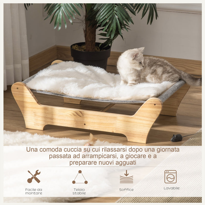 Cuccia per Gatti 68x43x20 cm con Cuscino in Peluche Bianco e Grigio-5