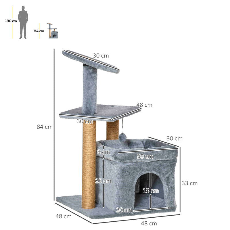 Albero Tiragraffi per Gatti 48x48x84 cm in Corda Juta Rivestimento