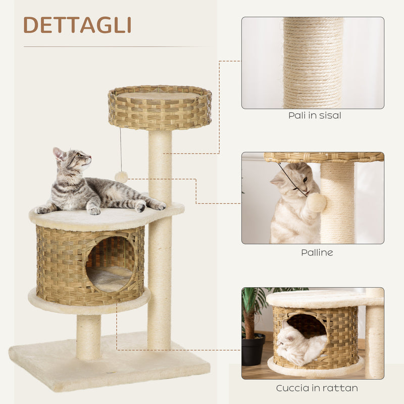 Albero Tiragraffi per Gatti 55x47x95 cm in Rattan e Pali in Sisal Beige –  acquista su Giordano Shop