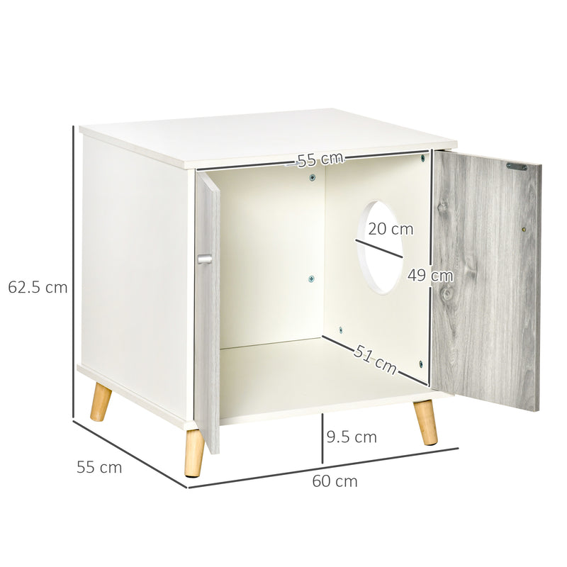 Mobile Lettiera per Gatti 60x55x62,5 cm in Legno Bianco e Grigio-3