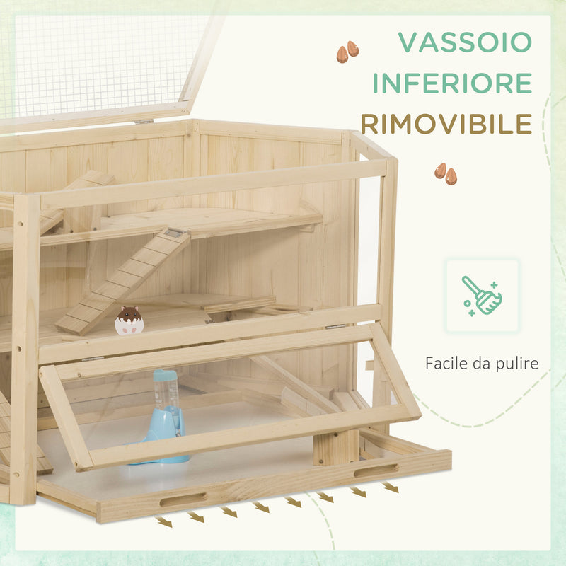 Casetta per Criceti 3 Livelli 115x60x55 cm Tetto Apribile in Legno e Plastica-7