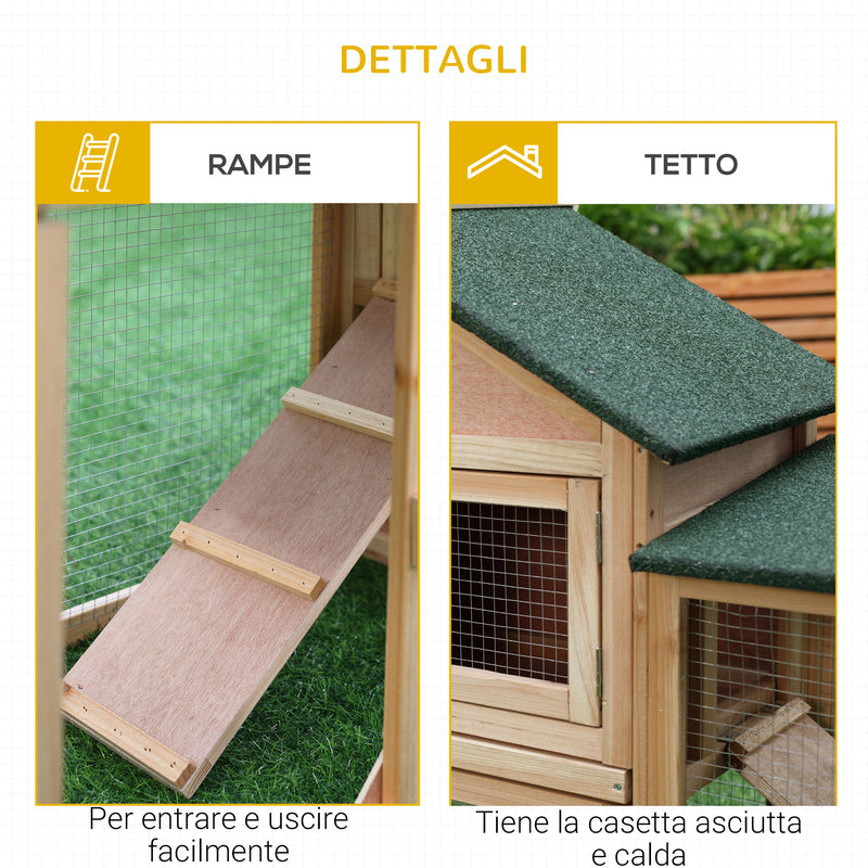 Conigliera da Giardino con Corsa e Rampe Tetto Impermeabile Legno 210x45.5x84.5 cm -7