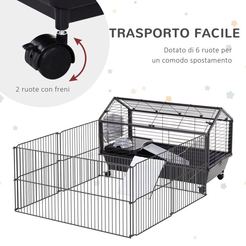 Gabbia per Conigli Roditori da Interno 88x128,5x56 cm in Metallo e Plastica  Nera – acquista su Giordano Shop