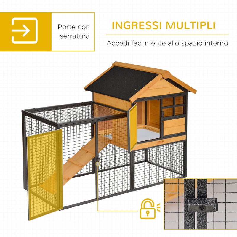 Conigliera da Giardino 122x63x92 cm con Rampa in Legno e Metallo-5