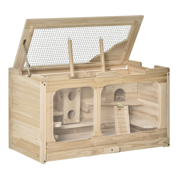 sconto Gabbia per Roditori e Criceti 78x40x44 cm con Tetto Apribile in Legno Naturale