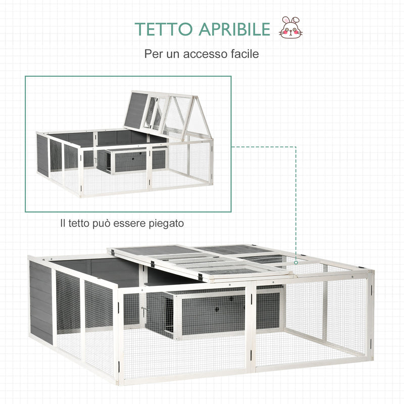 Conigliera da Esterno 180x180x60 cm in Legno Grigia-4